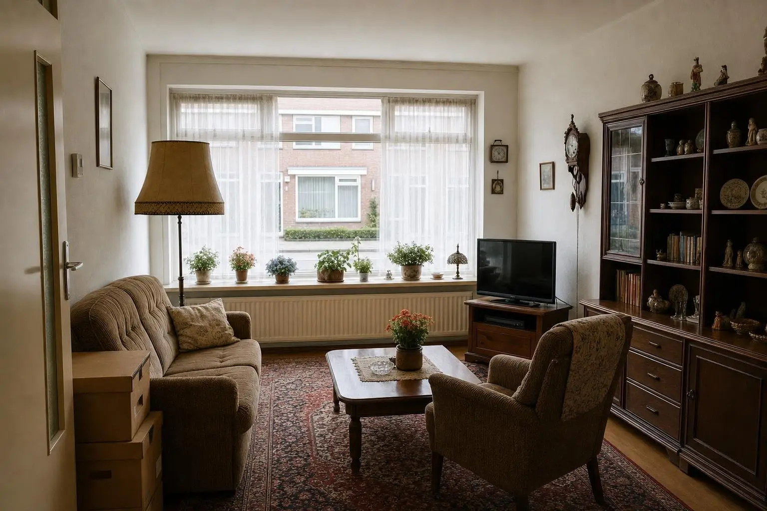 Een volle woonkamer voor de ontruiming